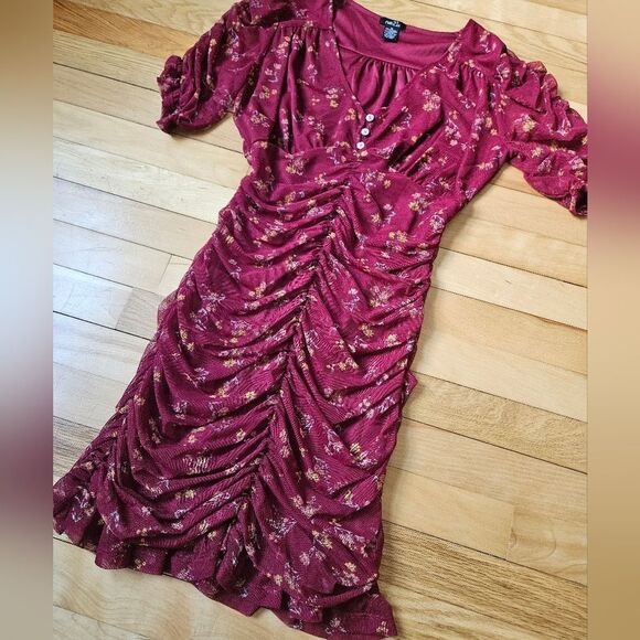 Rue 21 Floral Burgundy Dress - Picture 4 of 9